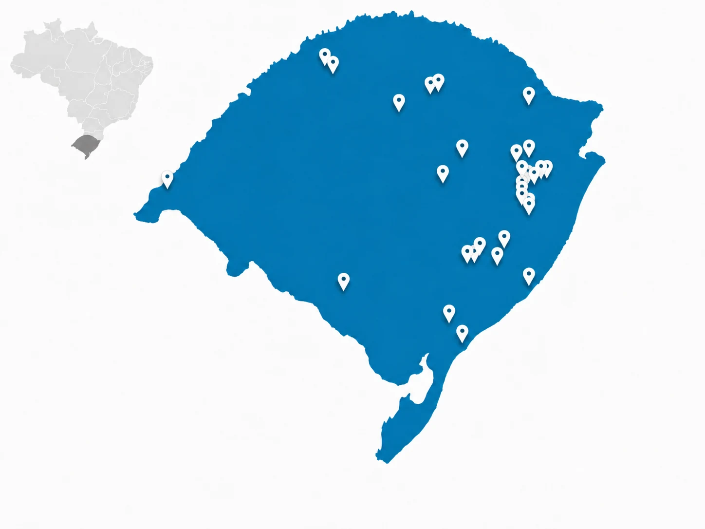 Mapa institucional da presença da Converge no Rio Grande do Sul.