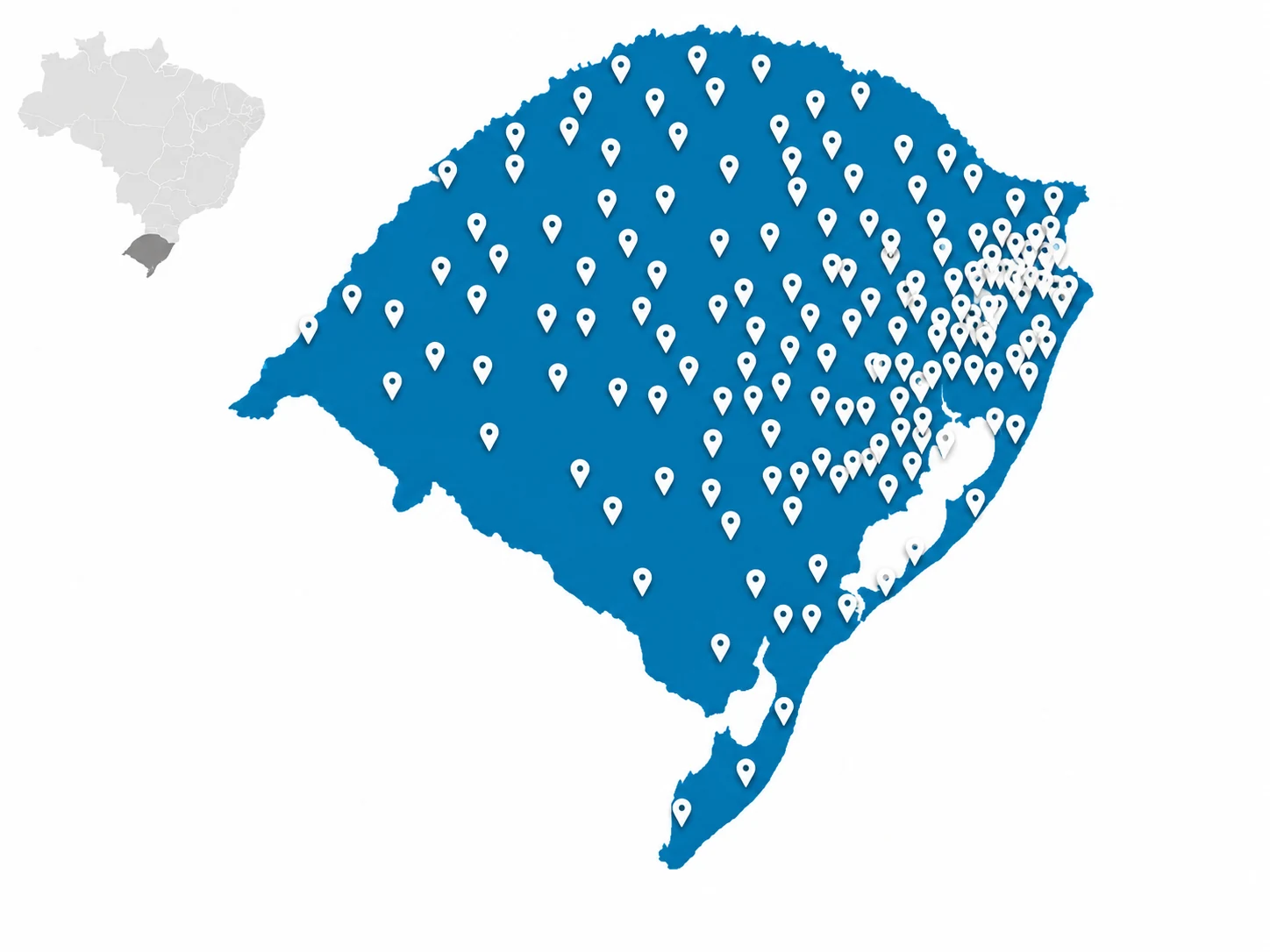 Mapa ilustrativo da visão de plantação de igrejas no Rio Grande do Sul até 2045.